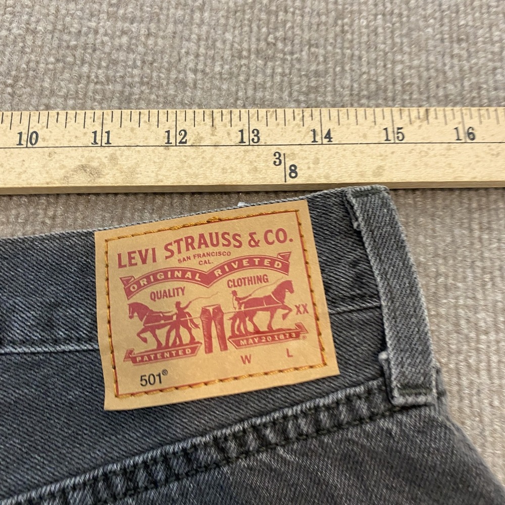 Levis 501 Jeans Womens 28 Gray Charcoal Wash Straight Distressed Denim Pants - Picture 7 of 12